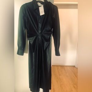 New Zara long faux leather dress coat